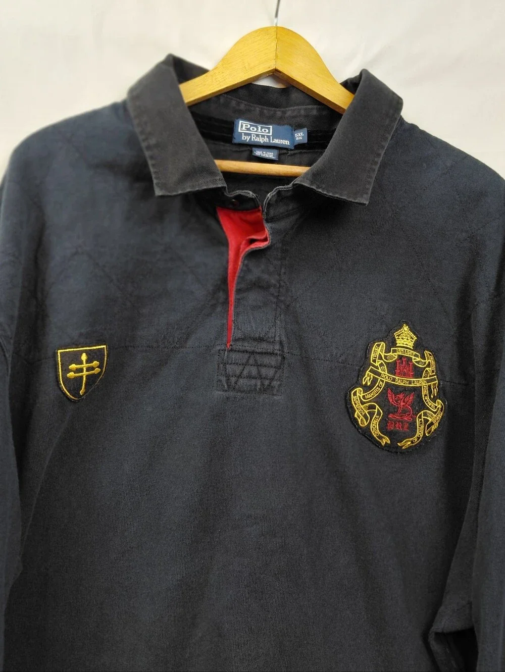 Polo Ralph Lauren Long Sleeve Polo Shirt Men's Size 5XL Big Black Red Gold